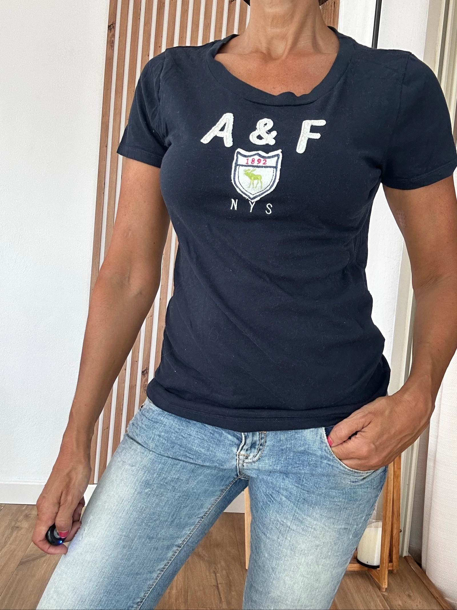 Navy blue vintage Abercrombie & Fitch T-shirt – Embroidered logo – photo 6